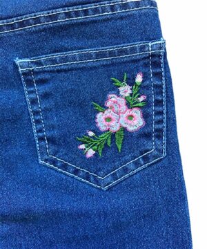 girls flowers embroidery denim pants