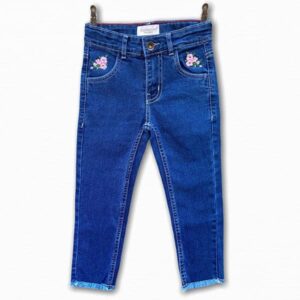 dark blue embroidered denim pants for girls